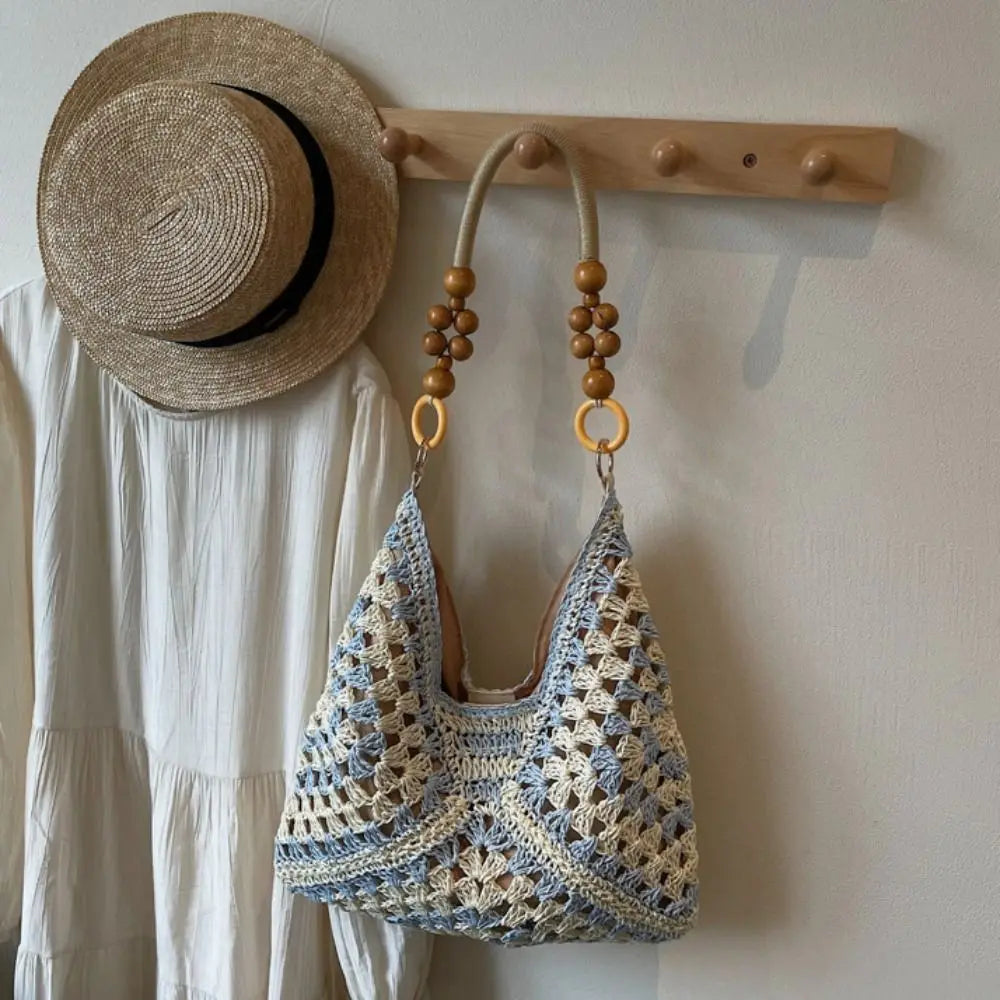 Hollow Out Straw Woven Bag Tote Bag Beach Handbag Bohemian Beach Bag Large Capacity Bucket Bag Hollow Shoulder Bag Holiday