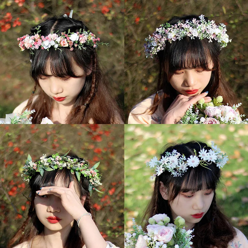 Bohemian Wreath Imitation Flower Hairband For Women Fashion Wedding Hair Accessories Prom Garlands Luxury Bride Hair Jewelry