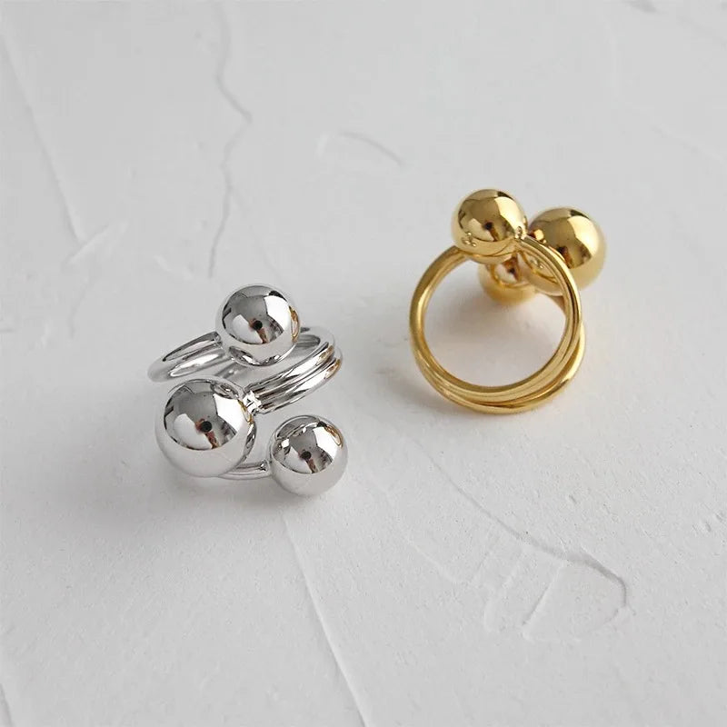 Exaggeration Punk Metal Personality Irregular Three-layer Design Ball-Shape Rings for Women Fashion Simple Adjustable Rings GIft