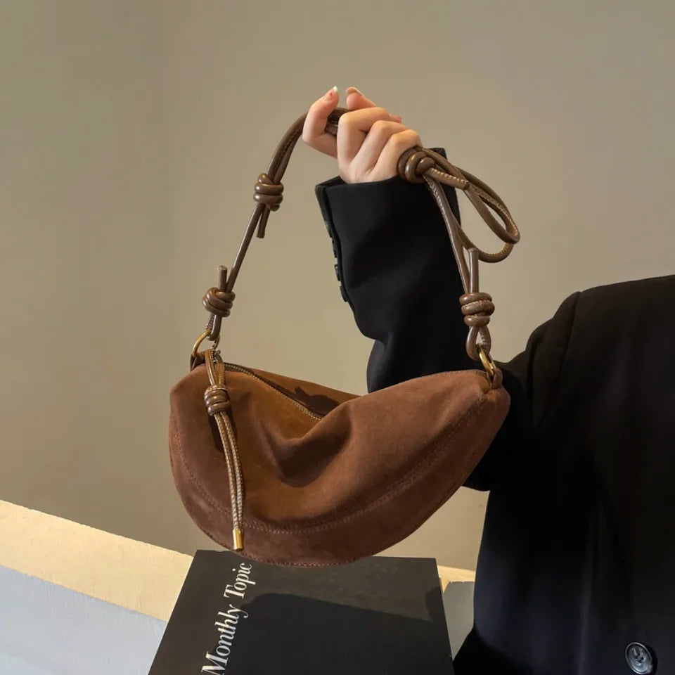 Frosted Retro Bag for Women 2025 New Autumn and Winter Niche Design Faux Suede Shoulder Messenger Commuter Dumpling Underarm Bag