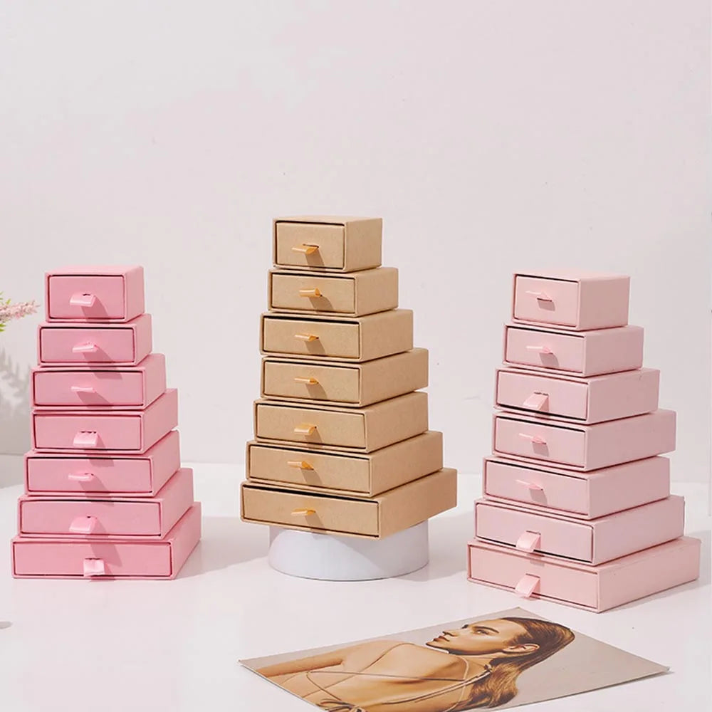 10pcs Paper Jewelry Gift Box For Ring Earrings Pendant Necklace Bracelet Stud Organizer Wedding Favors Jewellery Packaging Sack