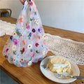 Transparent Women's Bag Silk Mesh Embroidery Flower Designer Luxury Bags Small Fresh Shopping Tote Bag Carteras Para Mujeres