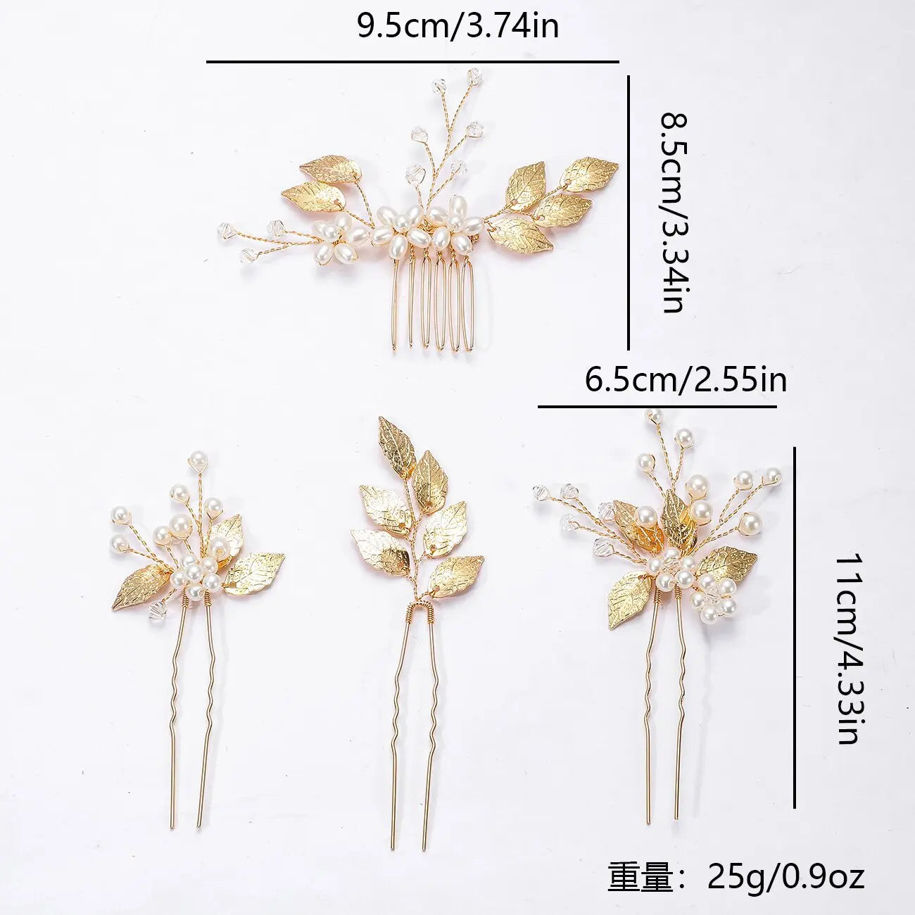 Pearl Hairpin With Side Comb Wedding Hair Accessories Golden Leaf Beads Flower Hair Clip U-shaped Alloy Headwear Fashion Jewelry