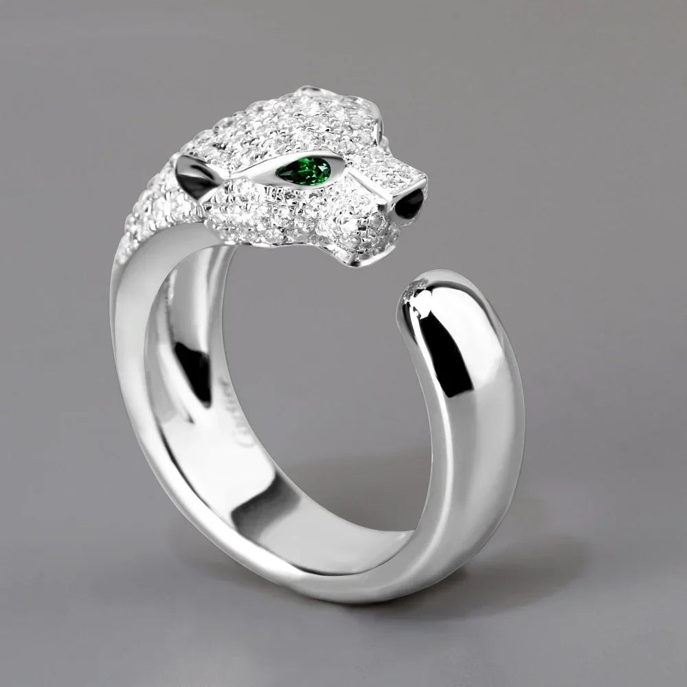 Noble 925 Sterling silver noble Crystal leopard head Rings for women lady men casual fashion party wedding engagement Jewelry
