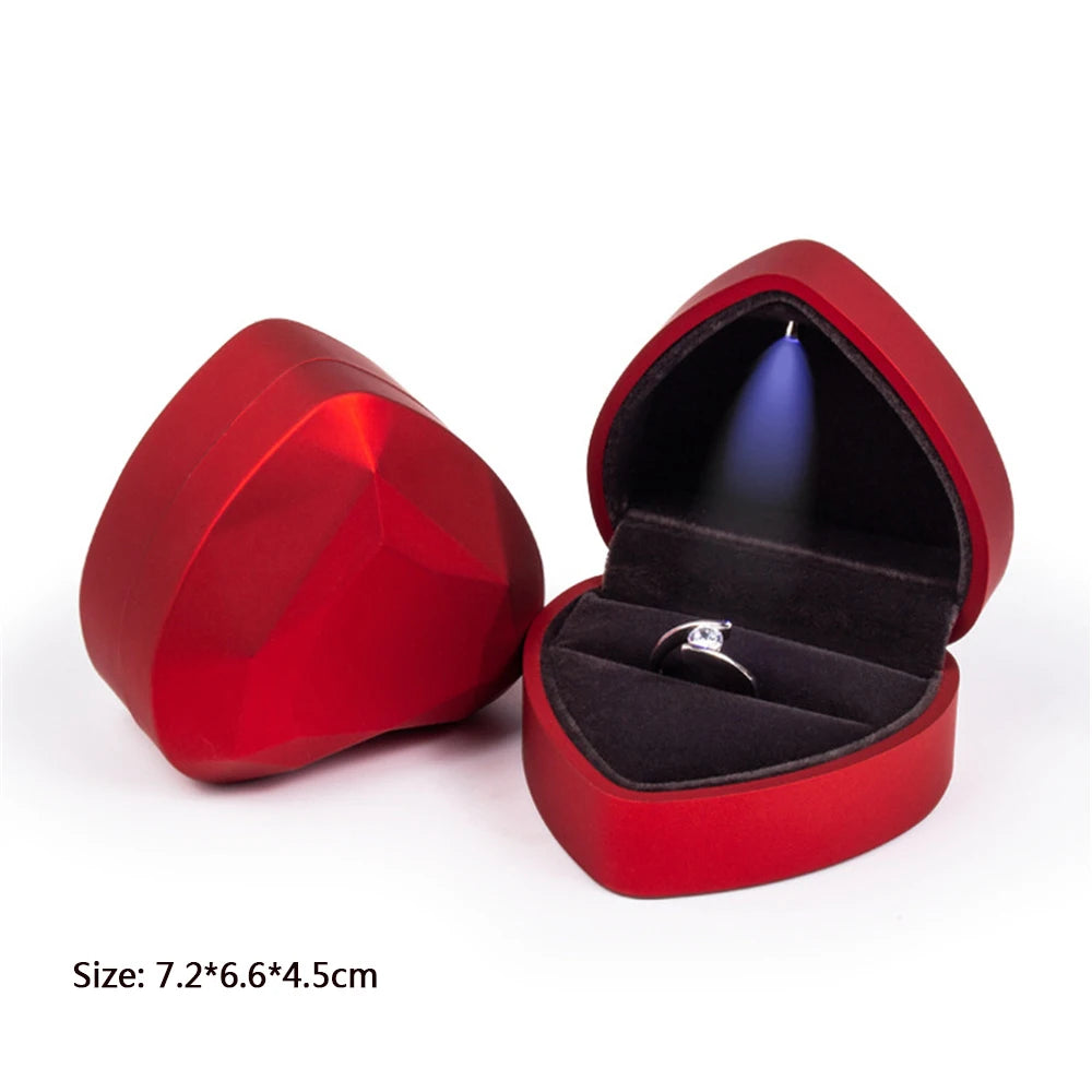 Square Velvet Ring Box LED Light Jewelry Gift Display Case Engagement and Wedding Ring Box Holder Case Storage Gift Box