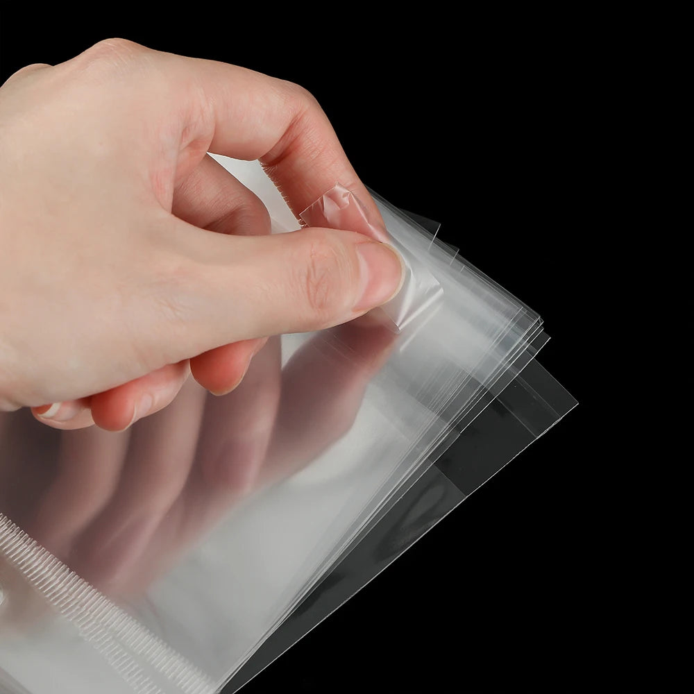 100pcs OPP Transparent Plastic Package Hanging Bag Self Adhesive Seal Gift Bag for Jewelry Display Retail Package Storage Bags