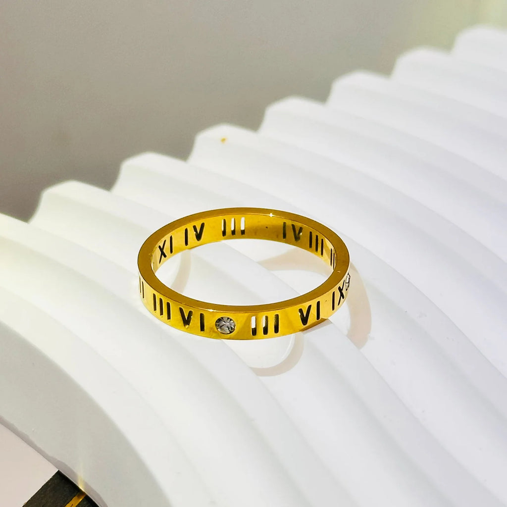 One Crystal Rings Fashion Jewelry Hollow Roman Numerals Stainless Steel Personalized Simplicity Accessories Women Rings
