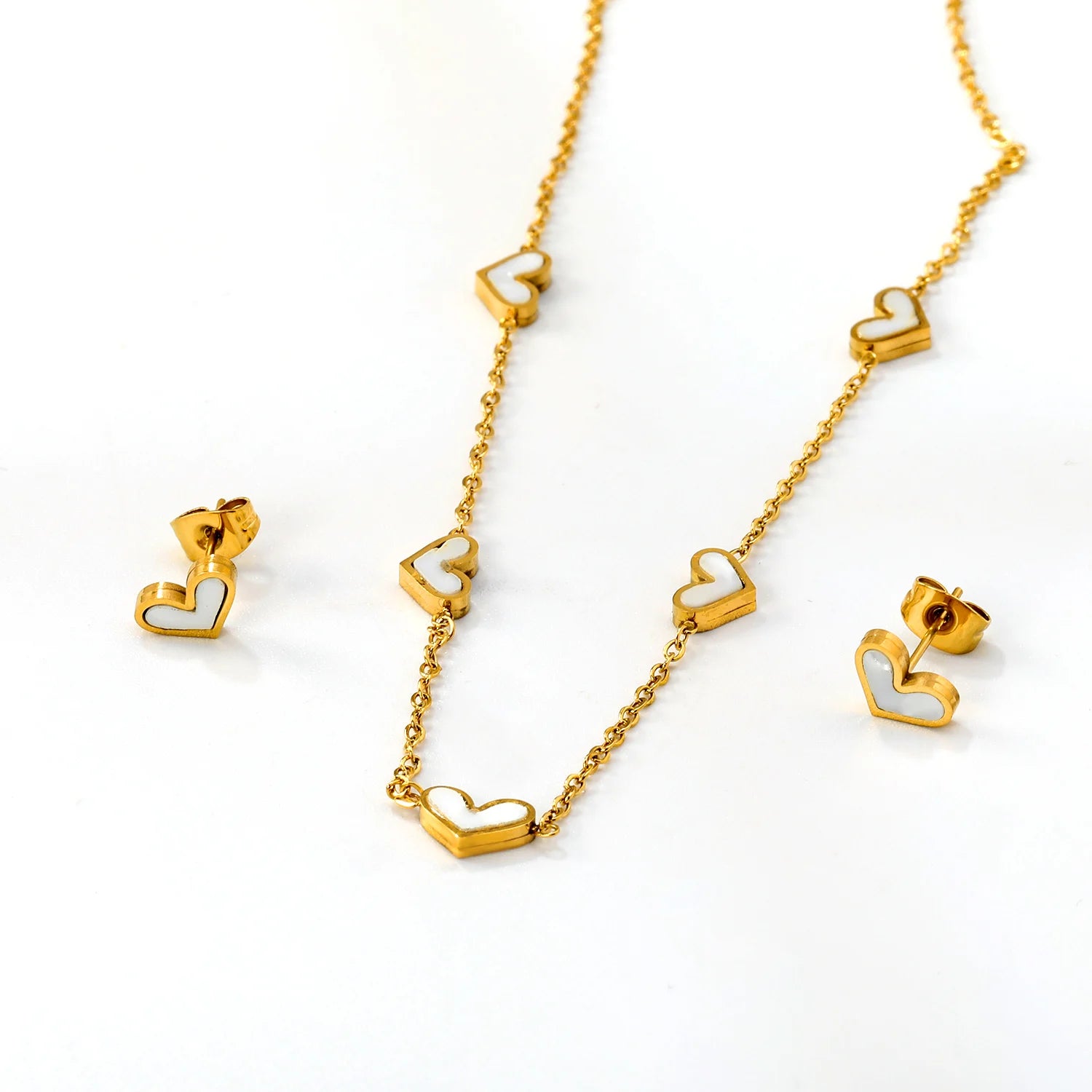 LUXUKISSKIDS Fashion Cubic Love Heart Minimalist Jewelry Set Necklace Earrings Bracelets Stainless Steel Women Party Accessories