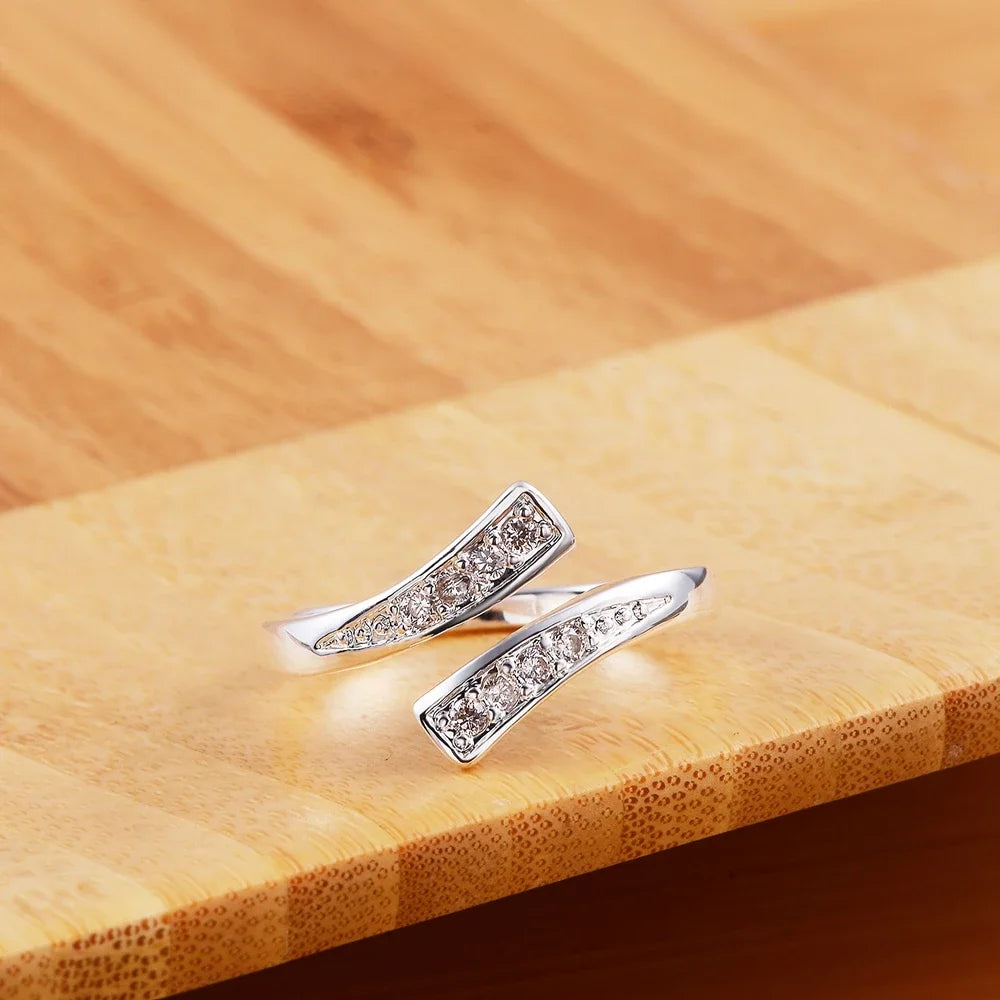 Hot 100% 925 Sterling Silver crystal Ring For women adjustable size Fashion party engagement wedding luxury Jewelry Holiday gift