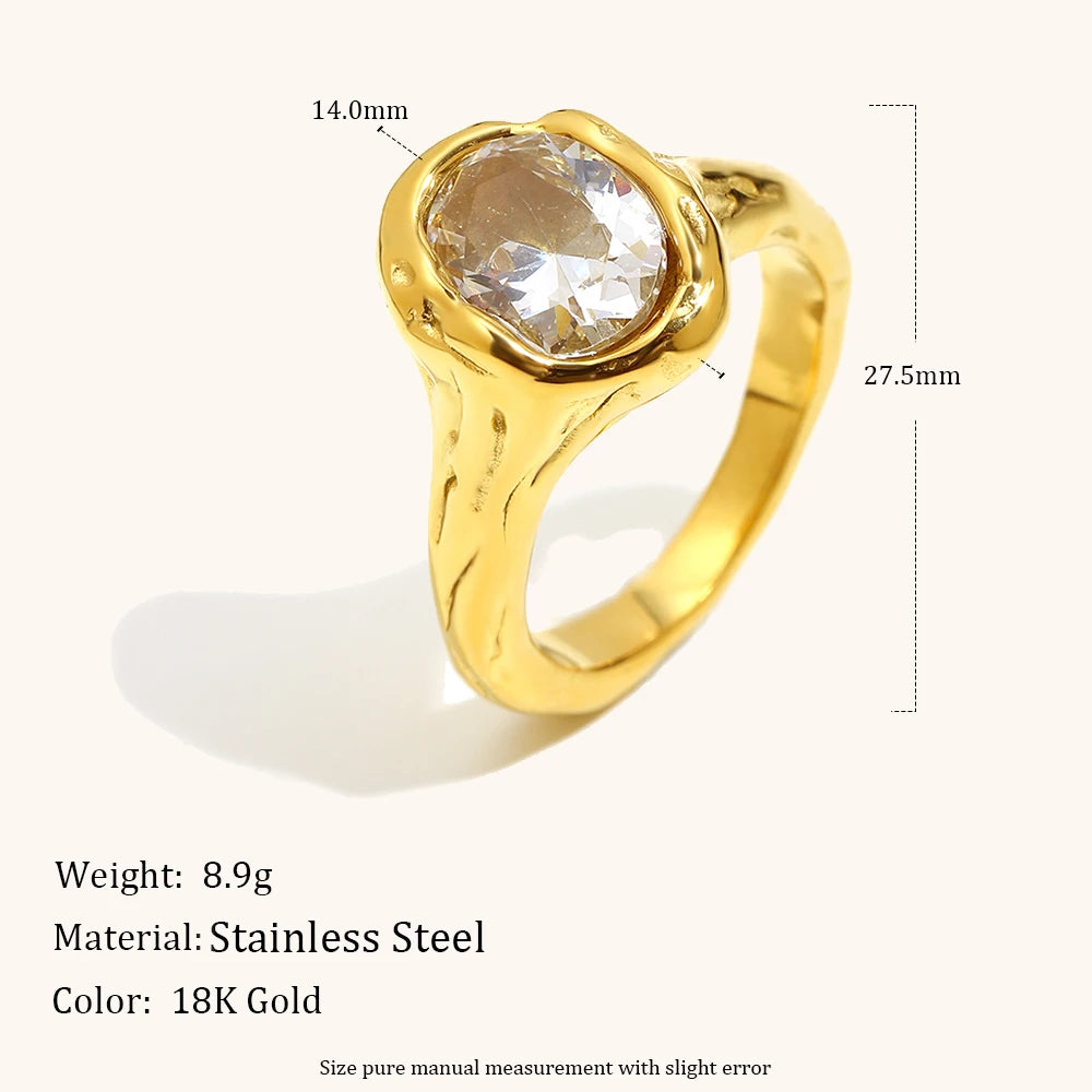 La. Muses Luxury Shiny Round Zircon Irregular Stainless Steel Women's Ring PVD Gold Plated Fashion Jewelry Accessories