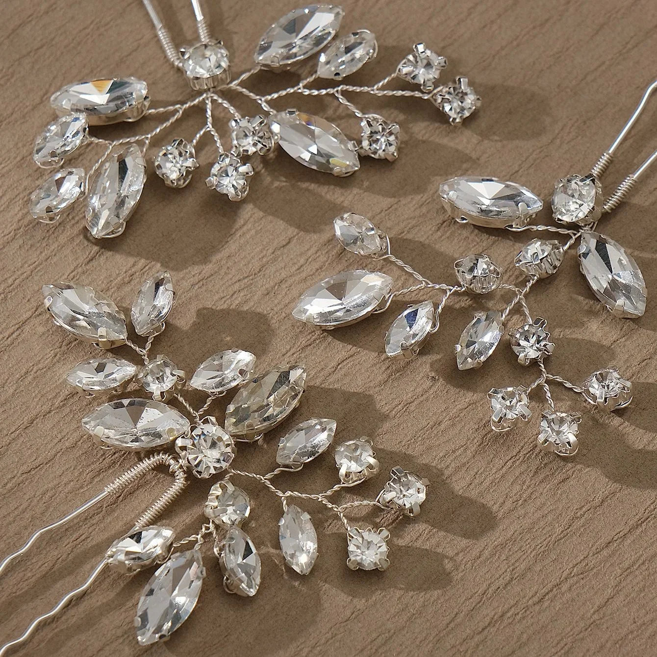 Bride U-shaped Hairpins Wedding Hair Accessories Rhinestone Leaf Shaped Hair Clips Fashion Party Side Comb Hair Jewelry Sets