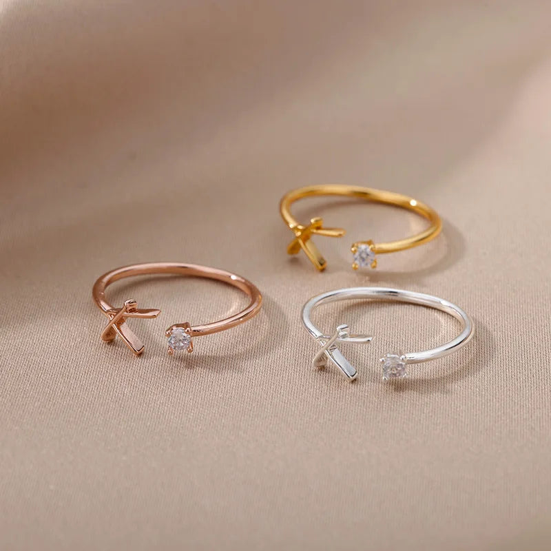Tiny Initial Letter Rings For Women Stainless Steel A-Z Letters Adjustable Ring Female Christmas Aesthetic Jewelry bijoux femme
