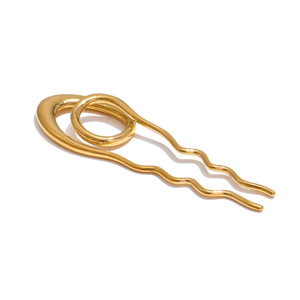 Yhpup Waterproof Stainless Steel Metal Geometric Hairpin Personalized Texture Gold Silver Color Hair Accessories Fashion Jewelry