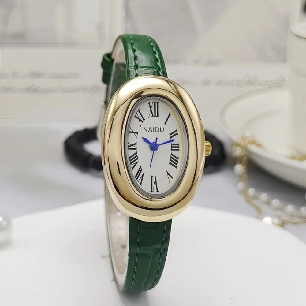 Vintage Oval Goose Egg Quartz Watch Fashion Luxury Leather Strap Women Wristwatch Ladies Dress Watches Gift Clock Relojes