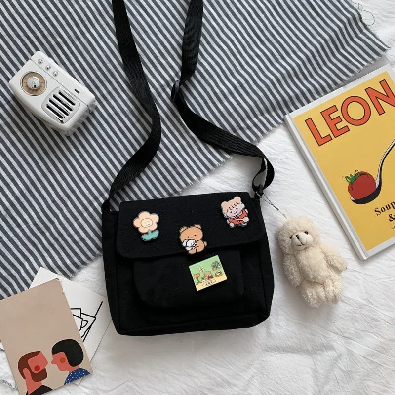 Cute Canvas Small Bag Female 2024 New Japanese Harajuku Diagonal Bag Wild Student Girl Shoulder Bag Bags for Women