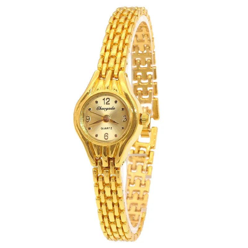 Ladies Gold Plated Watch Women Bracelet Quart Wristwatch Girl Analog Feminino Relojes Hour Luxury Watches Saati Clock