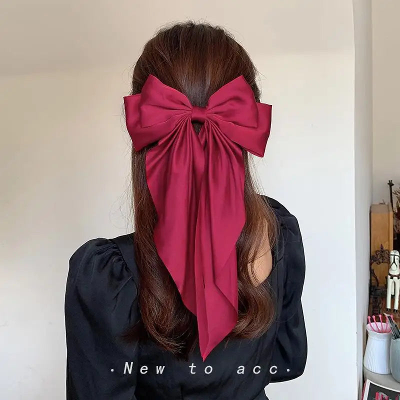 Women New Bow Hair Clip Women Large Bowknot Satin Hairpin Barrettes Girls Solid Color Ponytail Clip Hair Accessories