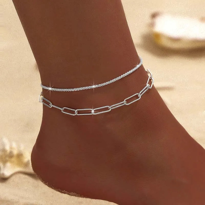 Simple Temperament Sparkling Anklet for Women Bohemia Cross Heart Pendant Adjustable Chain Anklet Niche Design Jewelry Gifts