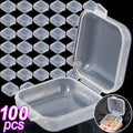100pcs Lots Mini Square Storage Box Transparent Plastic Flip Cover Small Case Pill Jewels Dustproof Storage Pack Boxes Wholesale