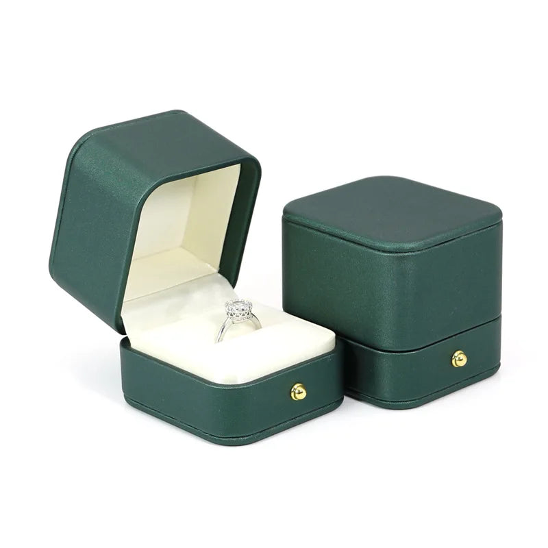 PU Ring Box Single/Double Ring Box Jewelry Display Case Proposal Wedding Anniversary Gift Packaging Box For Wife Girlfriend