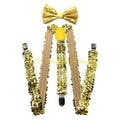 Unique Shining Suspenders Bowtie Set Sequins Brace with Adjustable Straps and Metal Clip for Formal Occasion Stage Show Props
