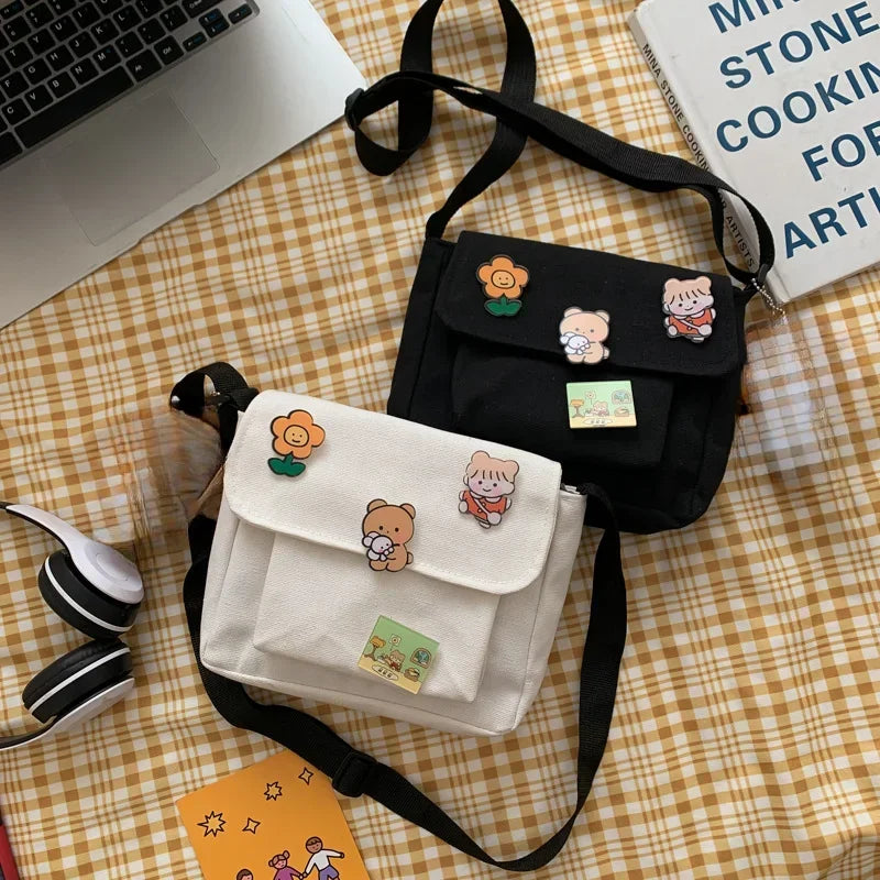 Cute Canvas Small Bag Female 2024 New Japanese Harajuku Diagonal Bag Wild Student Girl Shoulder Bag Bags for Women