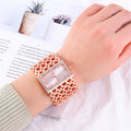 UTHAI Ladies' Watch Square Diamond Set Quartz Watch Fashion Casual Gold Stainless Steel Wristband Women's Watch