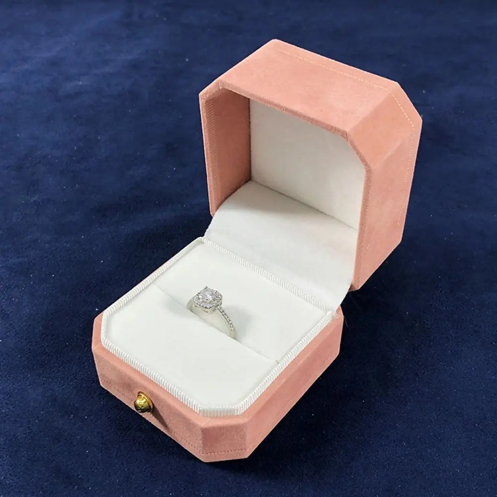 Velvet Jewelry Storage Box Single Slot Octagonal Wedding Ring Box Clamshell Jewelry Packaging Box for Engagement Proposal