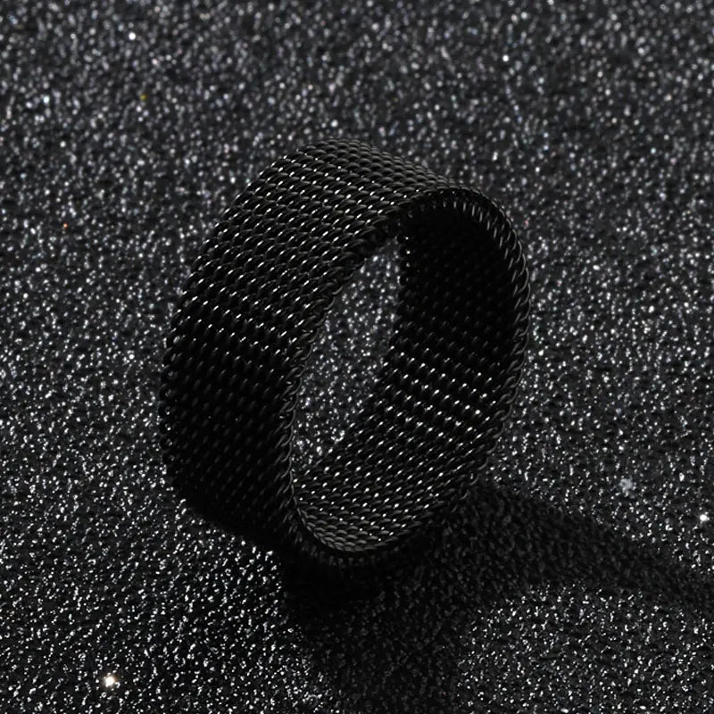 2025 New 8mm Wide Stainless Steel Rings Titanium Couple Rings Deformable Mesh Accessories for Women Men Jewelry Wedding Gift