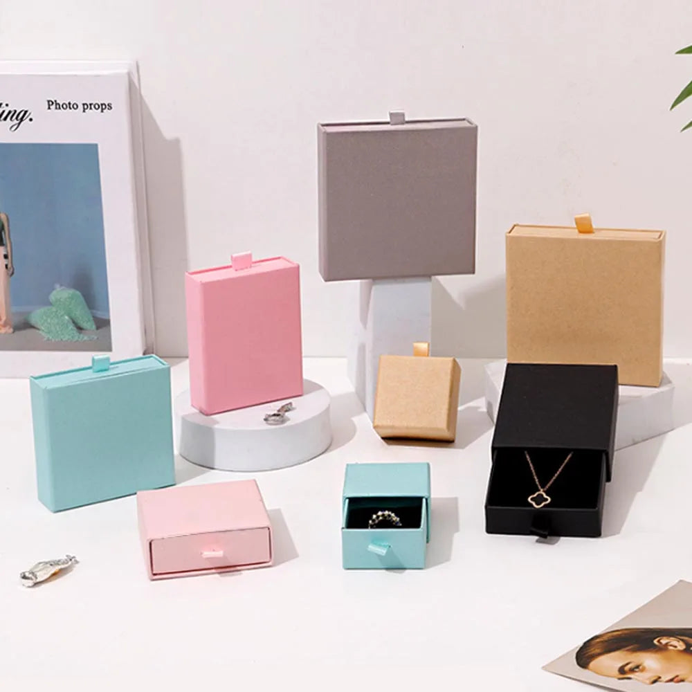 10pcs Paper Jewelry Gift Box For Ring Earrings Pendant Necklace Bracelet Stud Organizer Wedding Favors Jewellery Packaging Sack