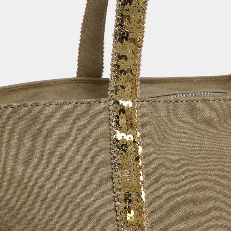 2025 Women's New Retro Shoulder Crossbody Bag Casual Handbag Canvas Shoulder Bag Sequin Large Capacity Tote Bag