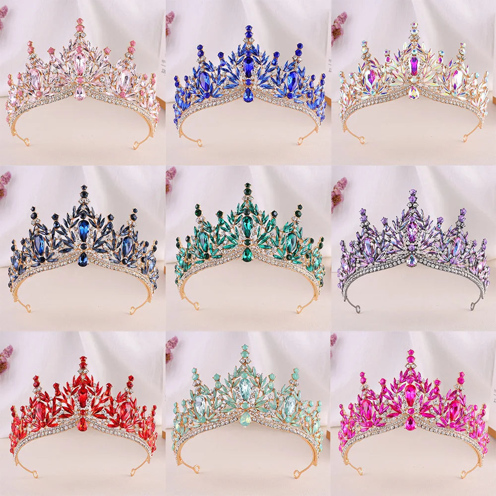 KMVEXO Baroque Luxury Big Water Drop Crystal Opal Crown For Women Girls Wedding Bridal Birthday Party Tiara Hair Dress Accessory