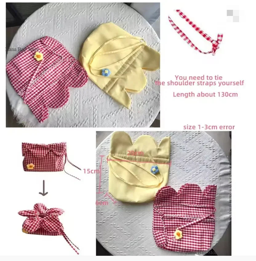 Retro Flower Design Women's Phone Pouch Shoulder Bags College Girls Small Crossbody Bag Cute Plaid Female Handbags Clutch Purse
