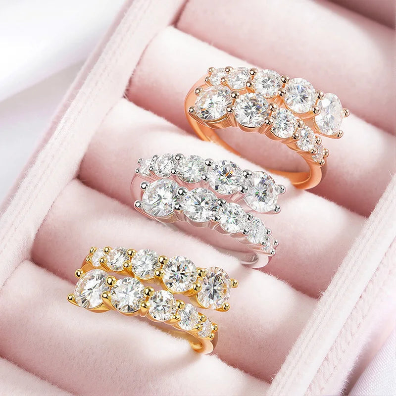 Smyoue 10 Gems Full Moissanite Rings for Women Sparkling Flawless Lab Created Diamond Wedding Band S925 Sterling Silver Jewelry