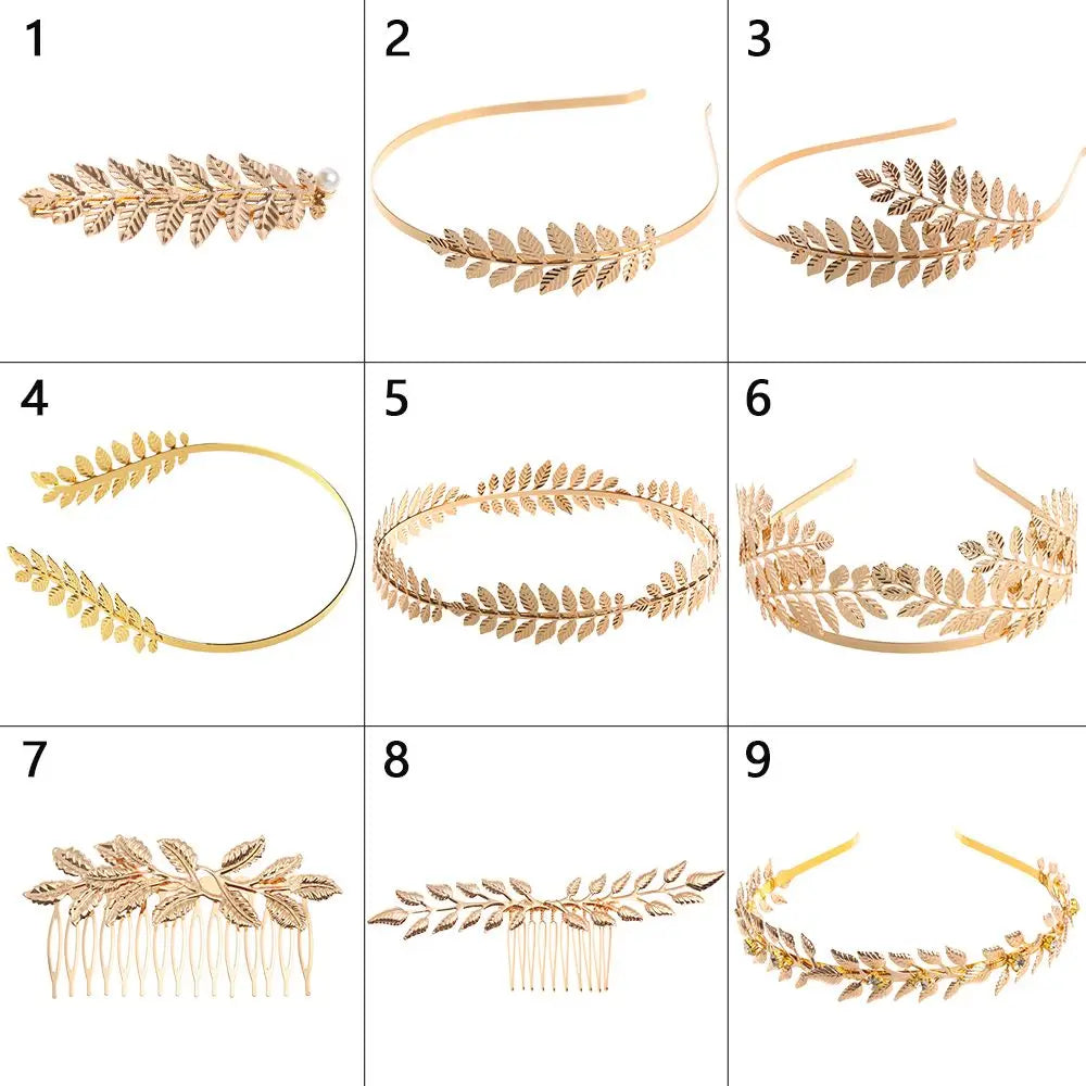 Gold Metal Leaves Hair Bands Retro Roman Bride Headbands Fashion Hair Crown Hair Bands Leaves Wreath Vintage Pearl Wedding Tiara