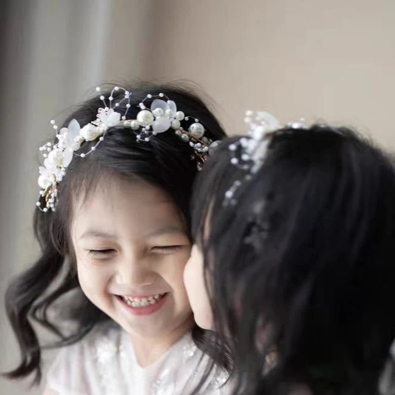 New Fashion Crystal Hair Band Headbands for Women Girls Handmade Wedding Hair Accessories White Pearl Flower Tiaras Crowns