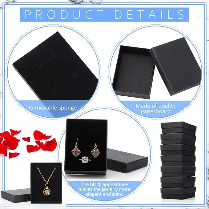 1PCS Black Square Jewelry Display Gifts Box Organizer Engagement for Ring Earring Brooch Necklace Bracelet Packaging Boxes