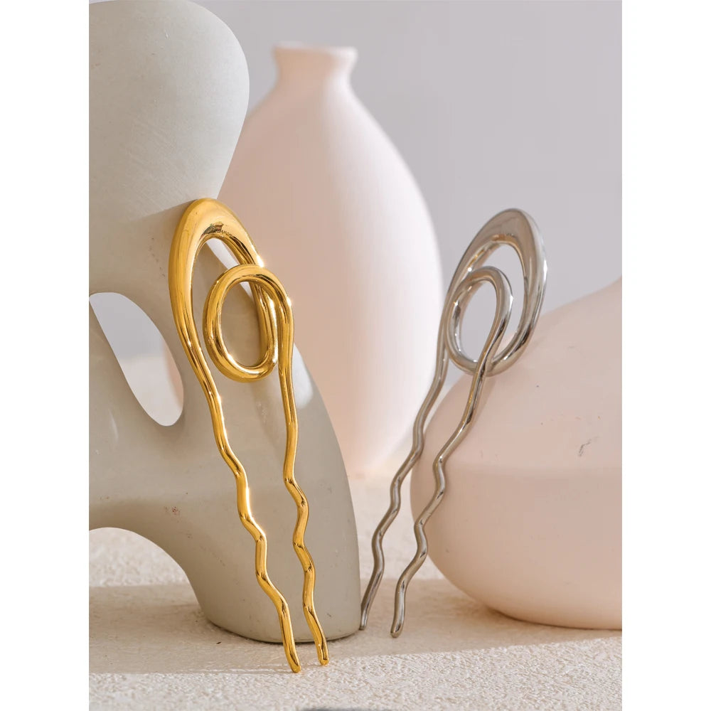Yhpup Waterproof Stainless Steel Metal Geometric Hairpin Personalized Texture Gold Silver Color Hair Accessories Fashion Jewelry