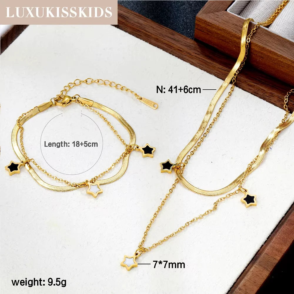 LUXUKISSKIDS Fashion Cubic Love Heart Minimalist Jewelry Set Necklace Earrings Bracelets Stainless Steel Women Party Accessories