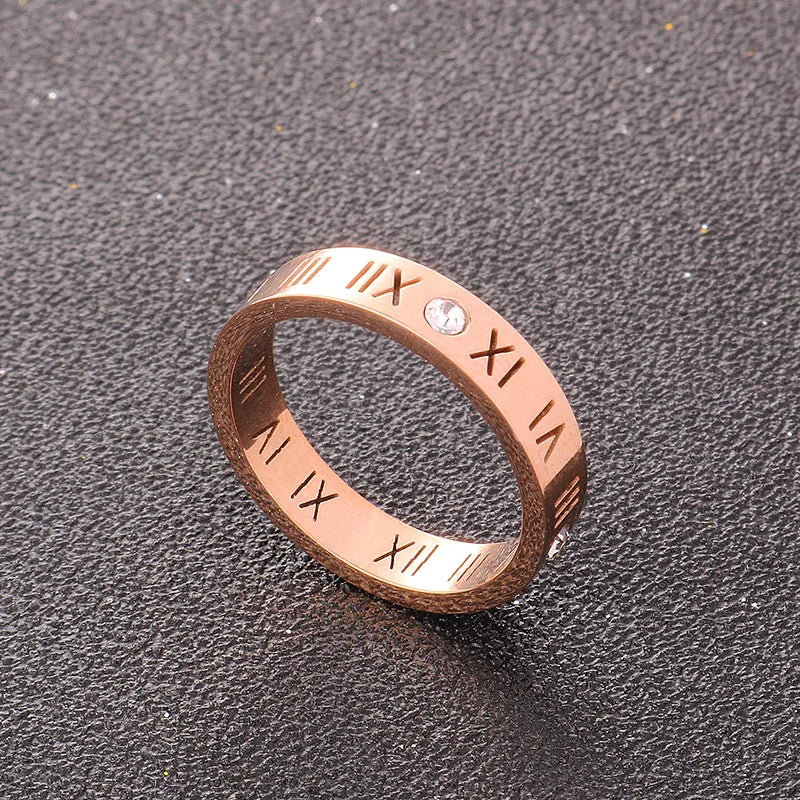 One Crystal Rings Fashion Jewelry Hollow Roman Numerals Stainless Steel Personalized Simplicity Accessories Women Rings