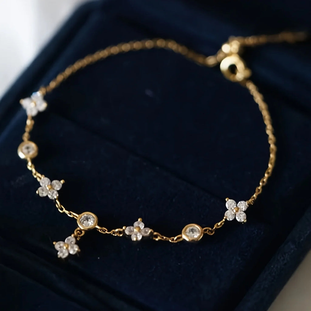 925 Sterling Silver Clover Design Ankle Bracelet for Women Dainty CZ Charm Chain Anklet Adjustable Lucky Flower Foot Jewelry