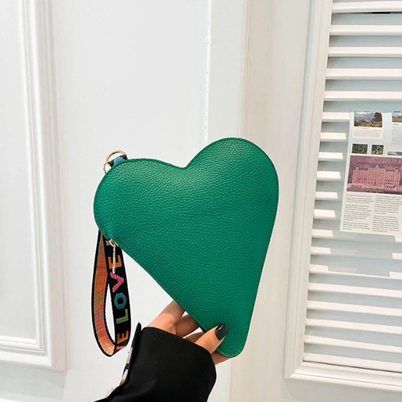 Heart Shape PU Bag Wild Student Women Handbags Shoulder Bag Female Japanese Harajuku Diagonal Crossbody Bags For Girl Pouch