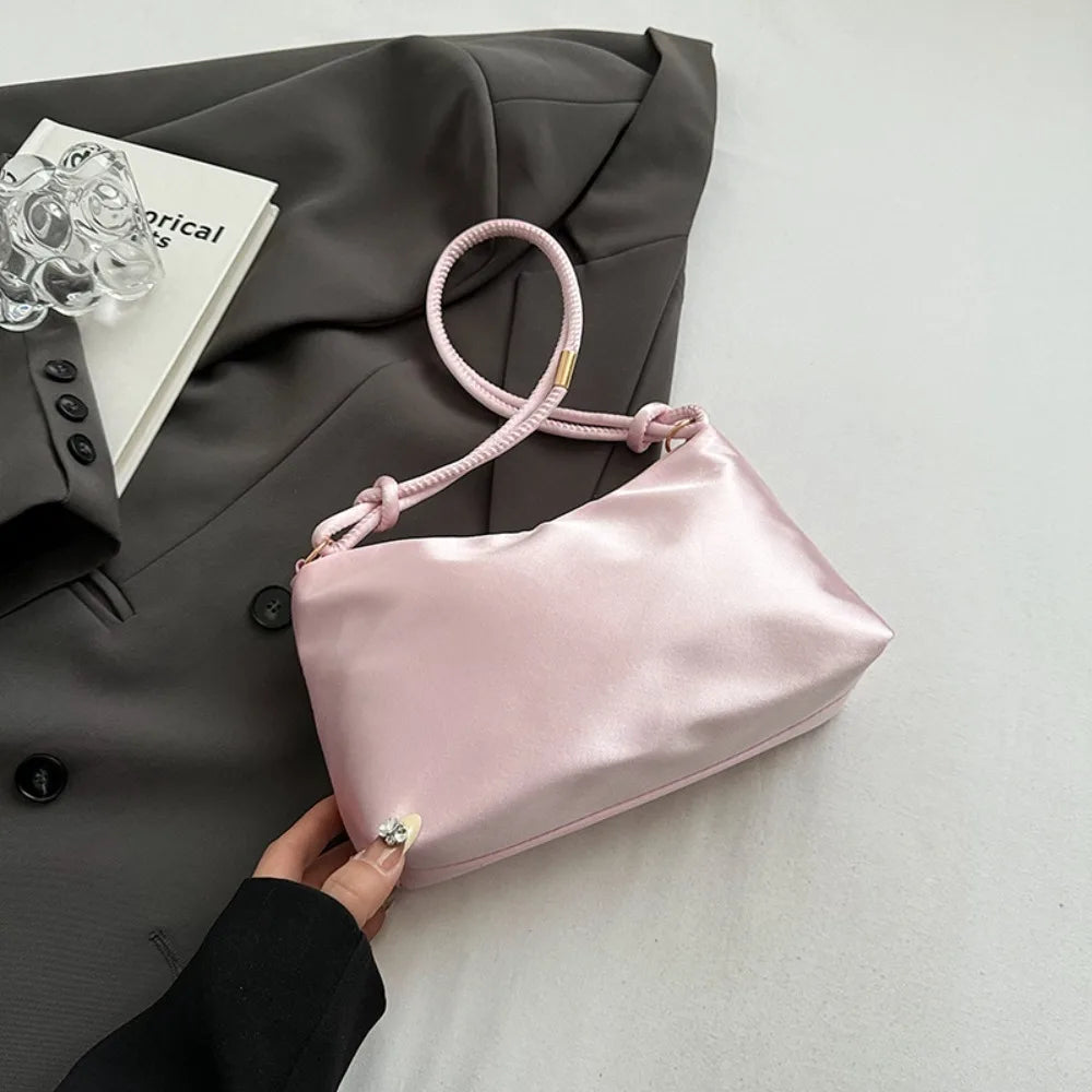 High Quality Solid Color Fashion Elegant Shoulder Bag Smooth Cloth Satin Underarm Bag Leisure Shoulder Bag