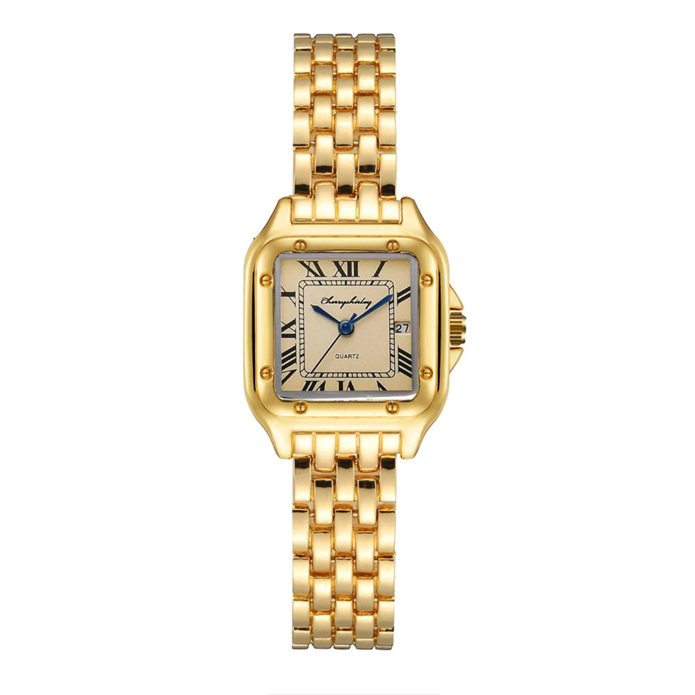 Luxury Branded Women Watches 2025 Simple Square Roman Calendar Women Quartz Watch Fashion Stainless Steel Strap Ladies Clock