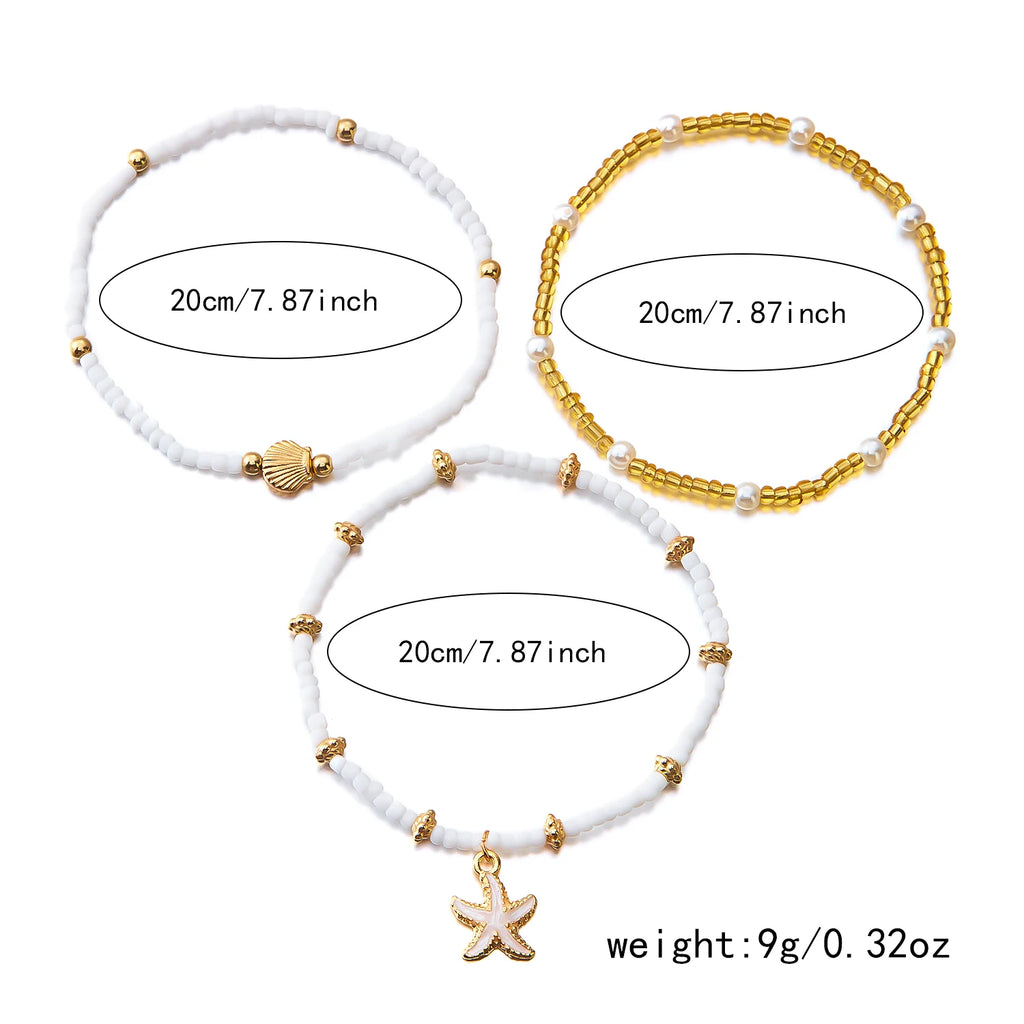 Multilayer Starfish Imitation Pearl Anklet for Women Conch Turtle Polymer Clay Beads Bracelet on the Leg Lucky Evil Eye Jewelry