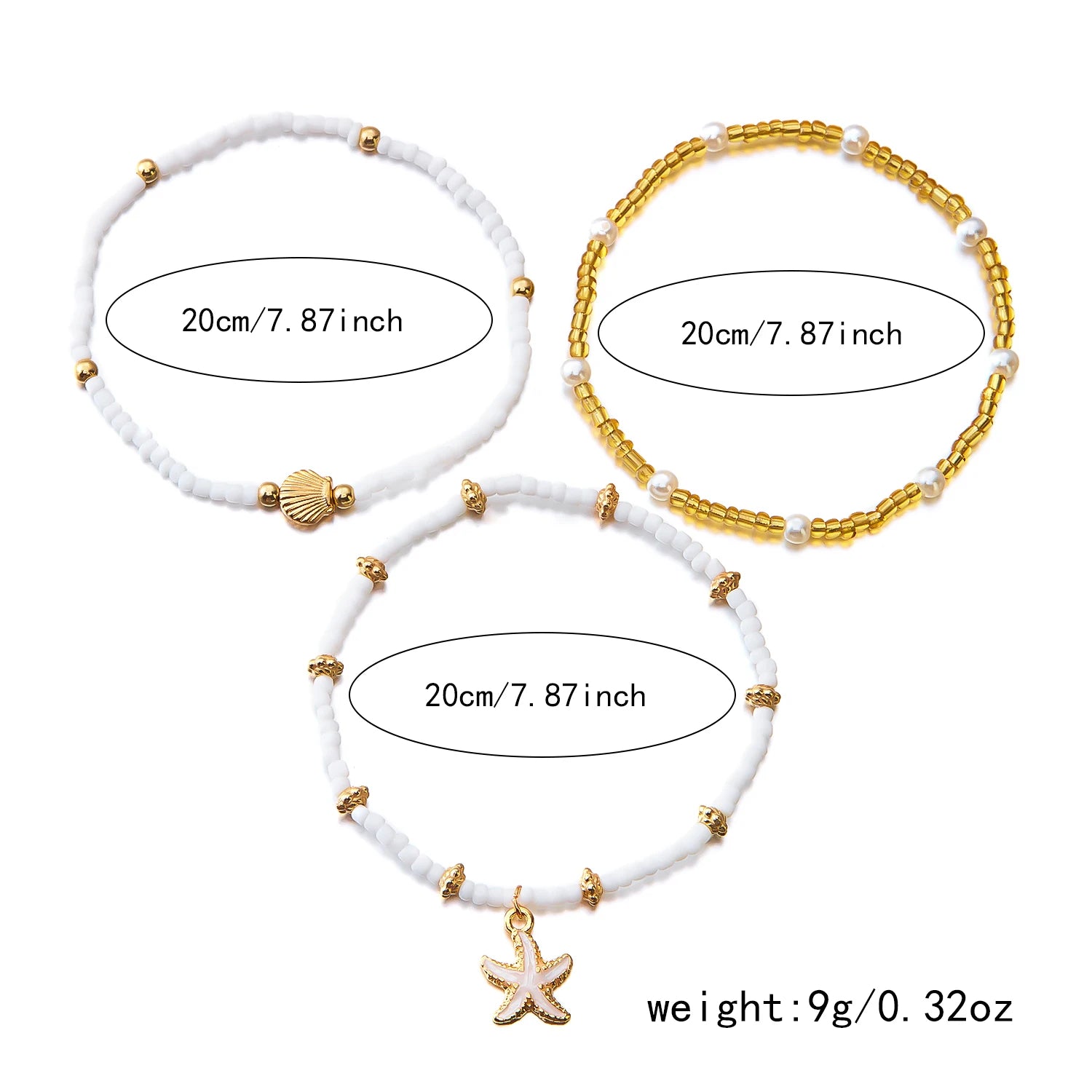 Multilayer Starfish Imitation Pearl Anklet for Women Conch Turtle Polymer Clay Beads Bracelet on the Leg Lucky Evil Eye Jewelry