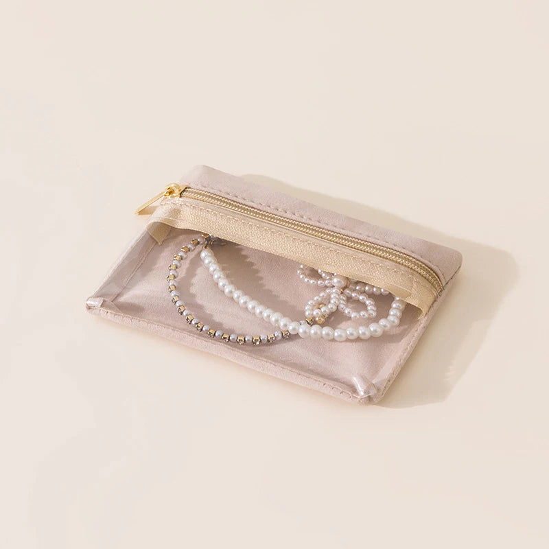 Portable Jewelry Storage Bag Earrings Necklace Velvet Zipper Pouch Travel Watch Ring Organizer Clear Water-Proof Dustproof Bag