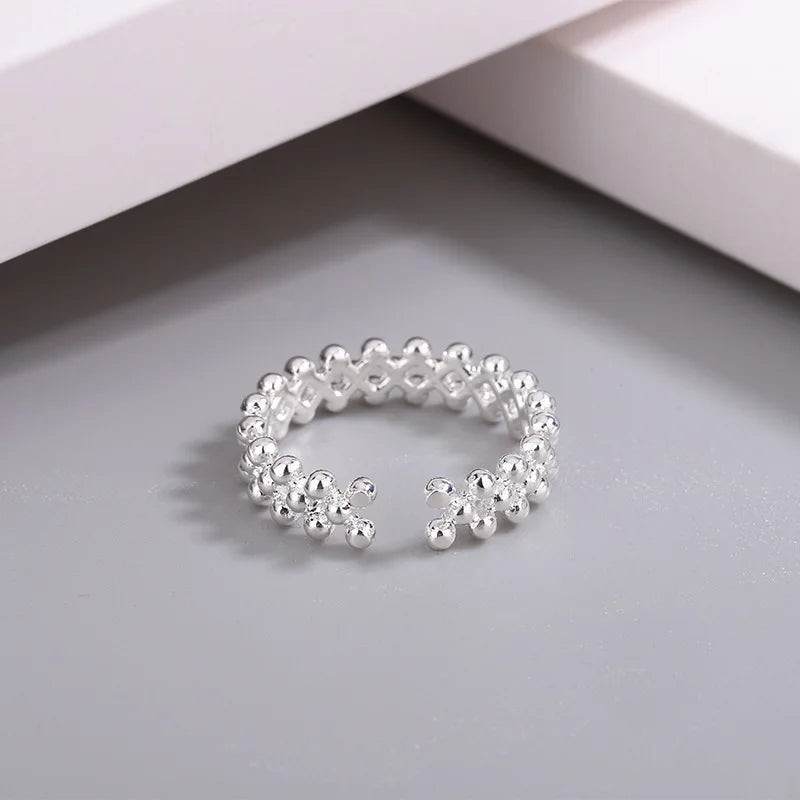925 Sterling Silver Bilayer Ball Open Rings For Women Wedding Luxury Quality Jewelry Accessories Jewellery Argent 925