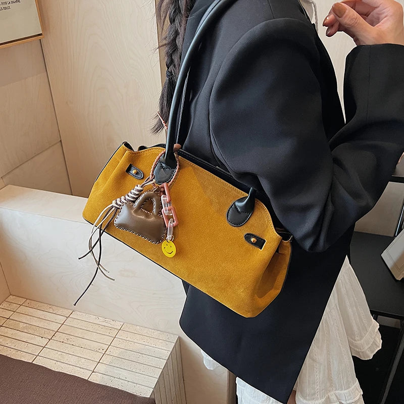 MOODS French Style Underarm Shoulder Bags For Women PU Suede Pure Color Top-handle Bag 2025 Autumn New Luxury Designer Handbags