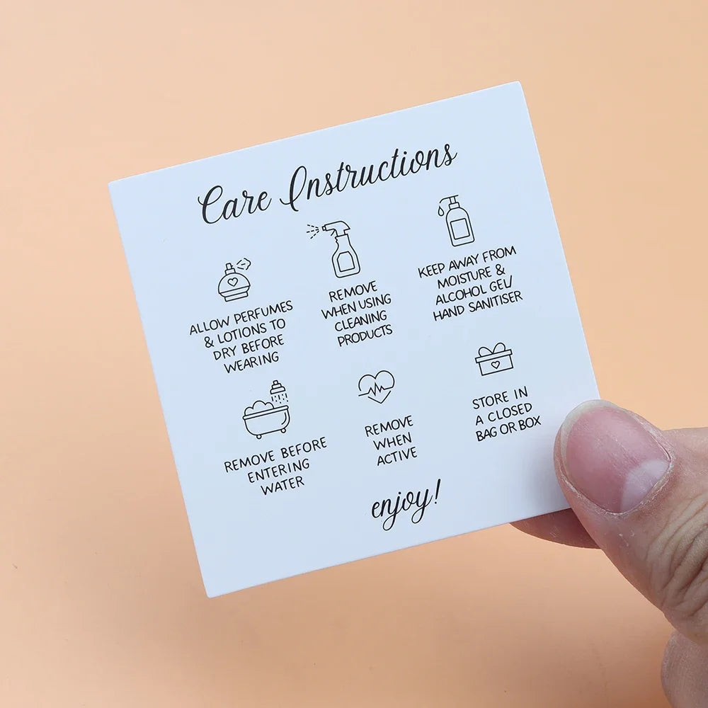 50PCS Printable Square White Brown English Care Instructions Card For Jewelry Making Necklace Care Inserts DIY Accessories